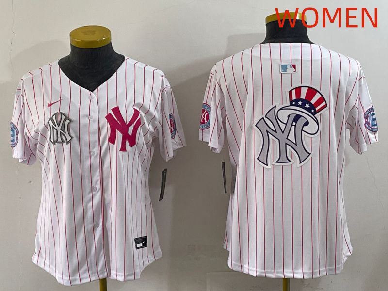 Women 2025 New York Yankees Blank White Stripe Joint Name Nike MLB Jersey style 13->women mlb jersey->Women Jersey